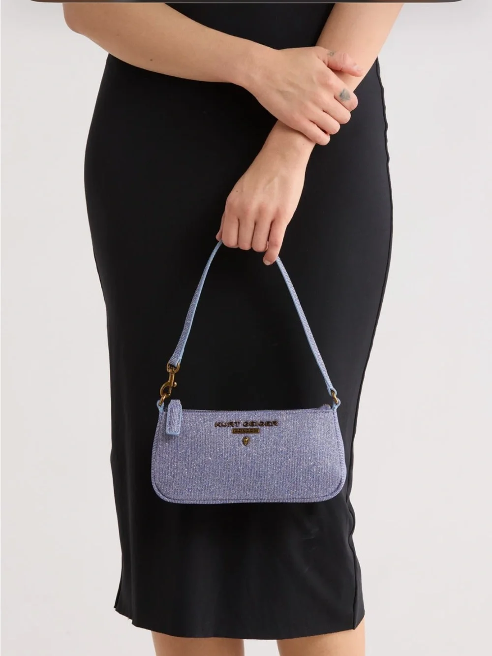 Kurt Geiger Highgate Lilac Glitter Shoulder Bag with Gold Hardware